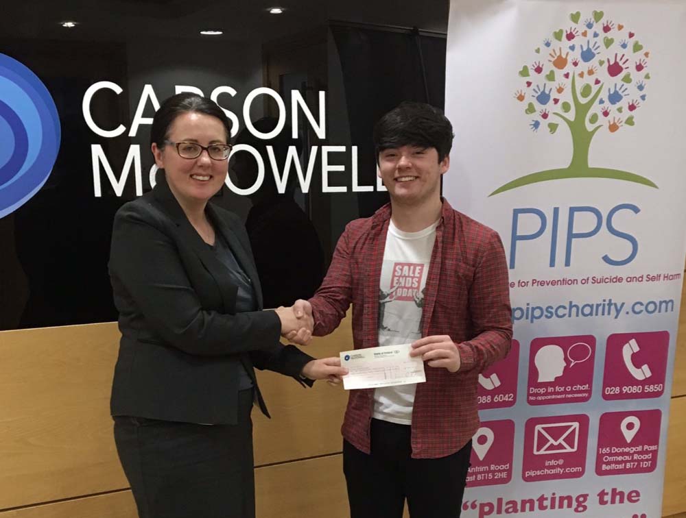 NI: Carson McDowell presents over £2,800 to PIPS Charity after year of fundraising