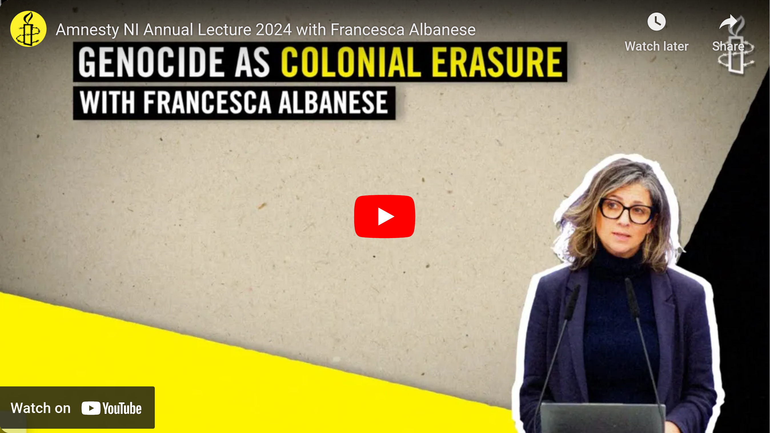 Watch: Francesca Albanese delivers Amnesty NI annual lecture